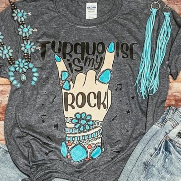 Whiskey Kiss Tops - TURQUOISE IS MY ROCK Handmade Graphic Tee
